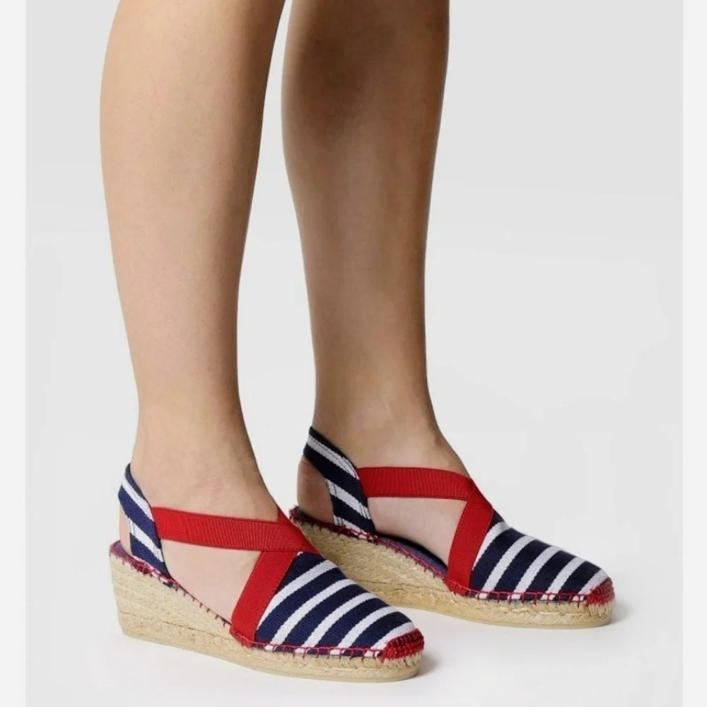 Toni Ponds Tarbes Mariner Espadrilles Blew/White Canvas Slinback Sz 37/6